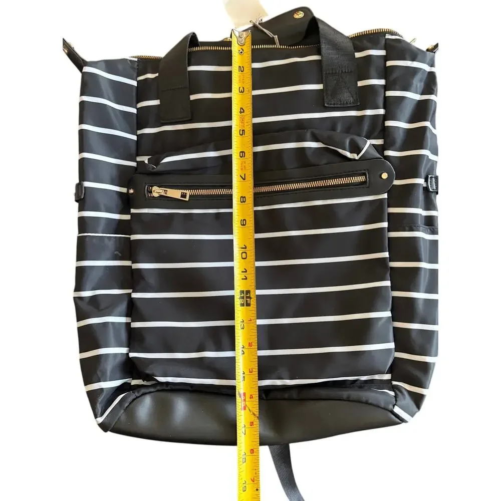 A New Day Black White Stripe Backpack Tote Laptop Bag Travel NWT Gold Zipper